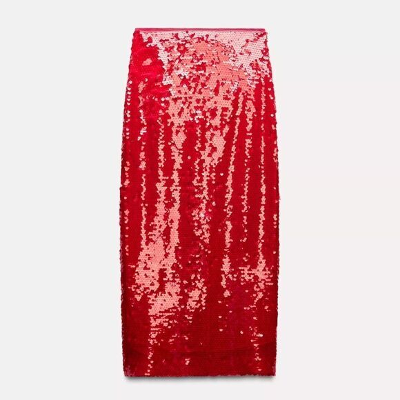 ZARA ZW COLLECTION RED SEQUIN SKIRT - Picture 12 of 16